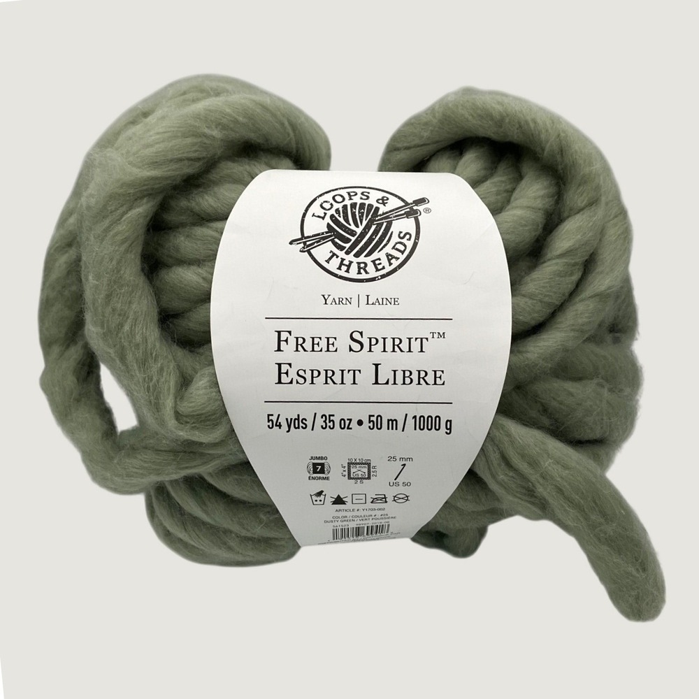 Loops & Threads Free Spirit Jumbo Chunky Yarn Dusty Green 1000g 54 Yds New